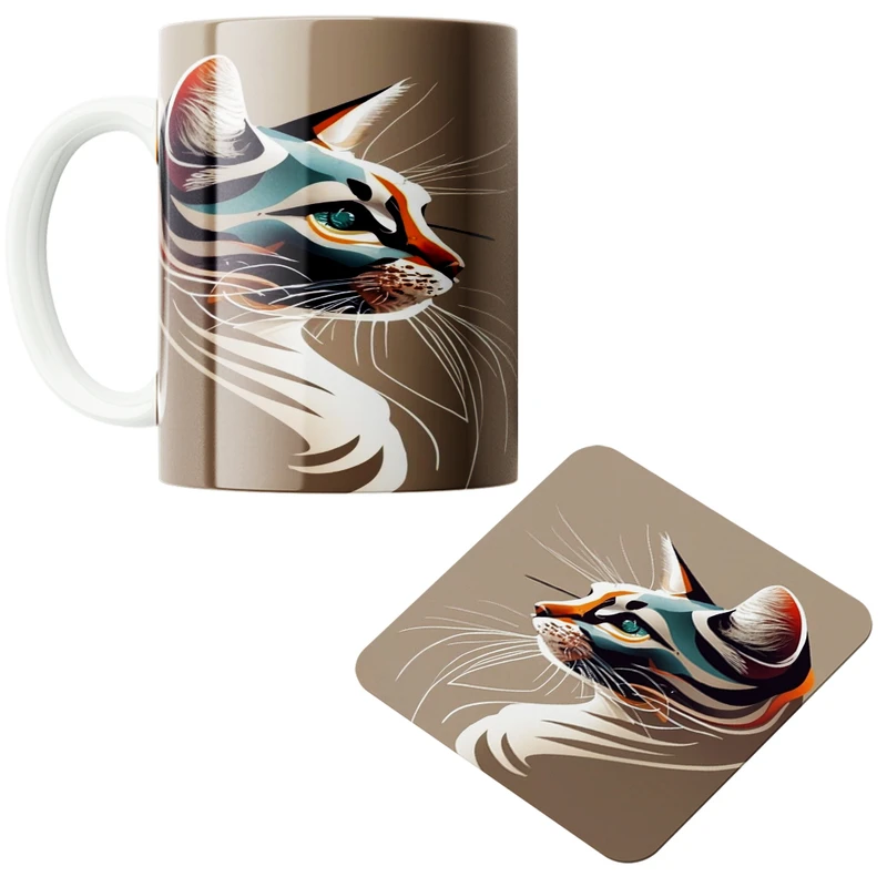 ماگ مدل گربه کد 30 به همراه زیرلیوانی