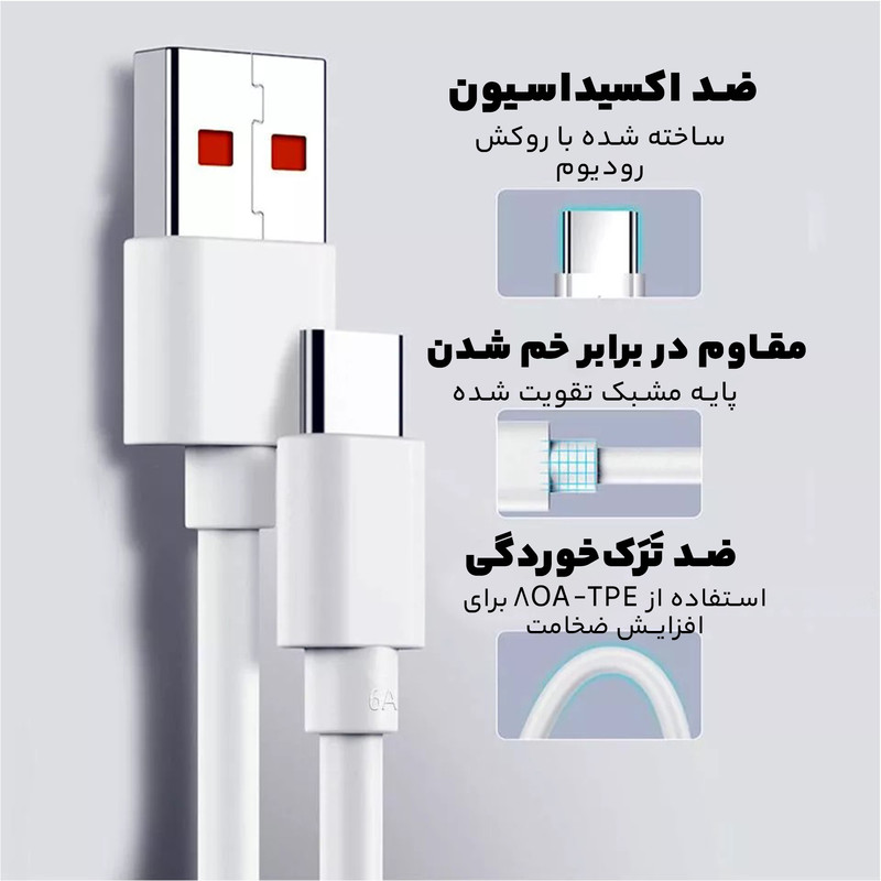 خرید و قیمت کابل تبدیل USB به USB-C شیائومی مدل Turbo 5A طول 1 متر