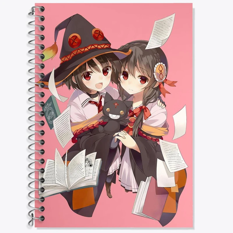 دفتر زبان 50 برگ خندالو مدل دو خط طرح یون یون و مگومین انیمه کونوسوبا Konosuba کد 27330