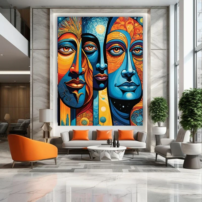 پوستر طرح نقاشی صورت مدل رنگارنگ کد BK24889