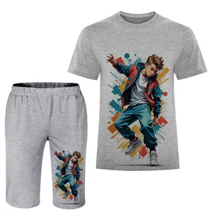 ست تی شرت آستین کوتاه و شلوارک راحتی مردانه مدل پسر A270