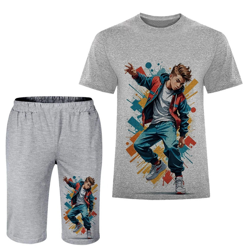 ست تی شرت آستین کوتاه و شلوارک راحتی مردانه مدل پسر A270