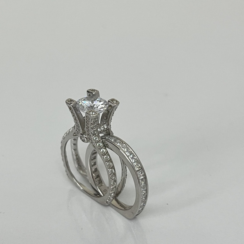 انگشتر نقره برلیان زنانه مدل نگین 9010 مجموعه دو عددی