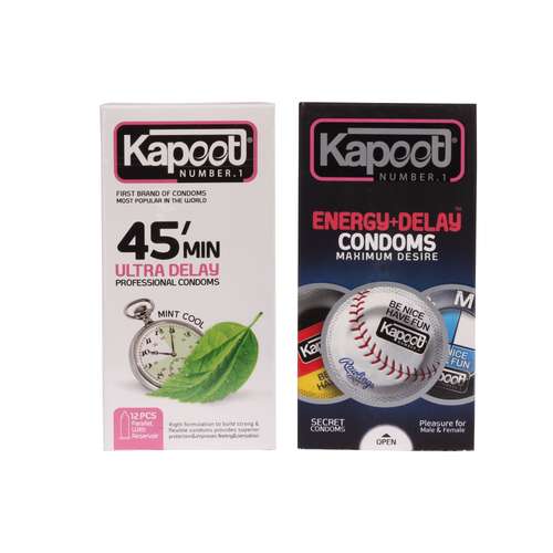 کاندوم کاپوت مدل 45min بسته 12 عددی به همراه کاندوم کاپوت مدل Energy+Delay بسته 12 عددی