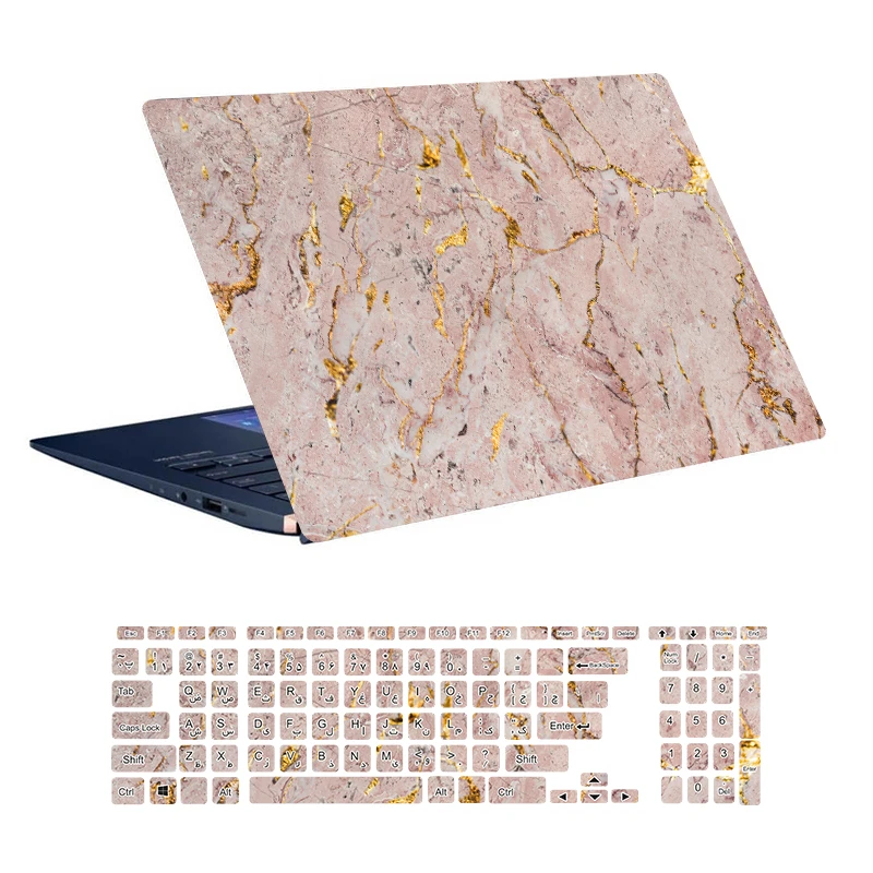 استیکر لپ تاپ توییجین و موییجین طرح Marble کد 23 مناسب برای لپ تاپ 15.6 اینچ به همراه برچسب حروف فارسی کیبورد