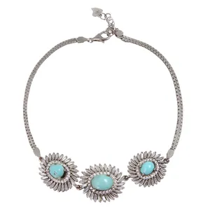 دستبند نقره زنانه بازرگانی میلادی مدل سنگ فیروزه کد DP_496