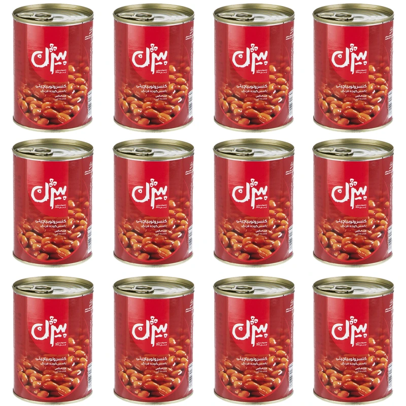 کنسرو لوبیا چیتی با سس گوجه فرنگی بیژن - 380 گرم بسته 12 عددی