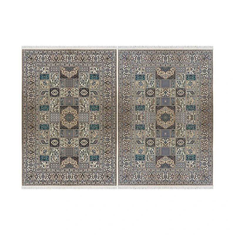 فرش دستبافت ۶ متری مدل خشتی نایین ۶لا کد 1044 - 1045 زمینه الوان مجموعه ۲ عددی