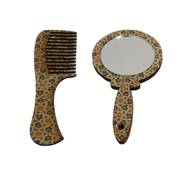 ست شانه مو و آینه آرایشی مدل اسلیمی ستاره کد 2