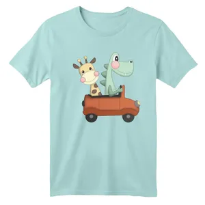 تی شرت آستین کوتاه بچگانه مدل دایناسور و زرافه رنگ آبی روشن