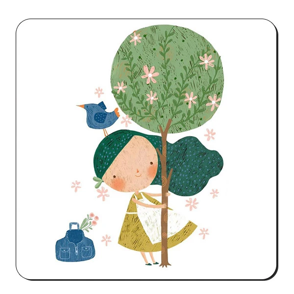  زیر لیوانی طرح دختر و درخت و پرنده کد nzl207