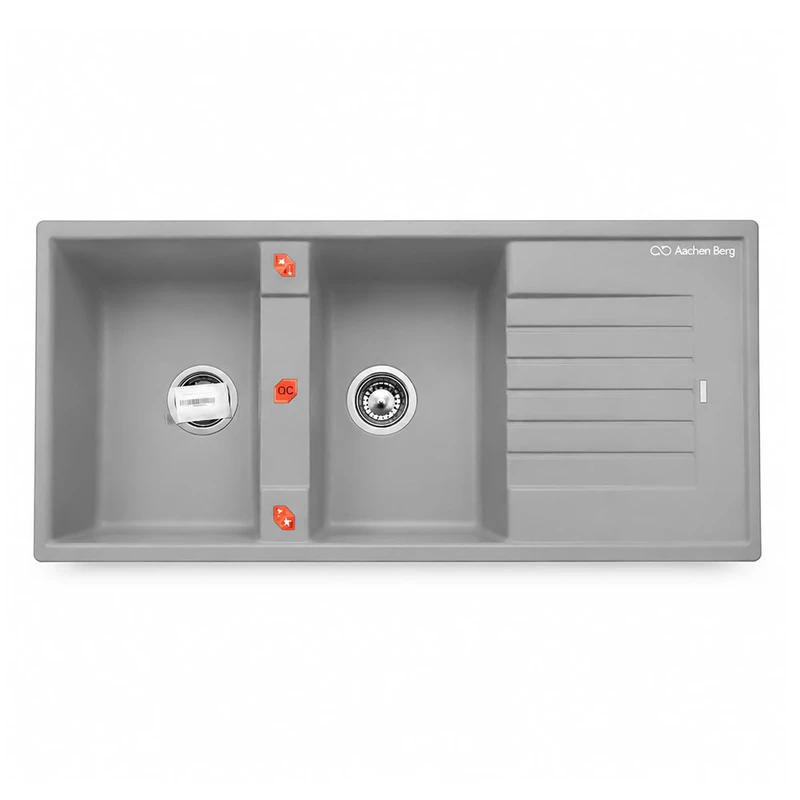 سینک ظرفشویی گرانیت توکار دو لگنه آخنبرگ مدل GS-203 خاکستری