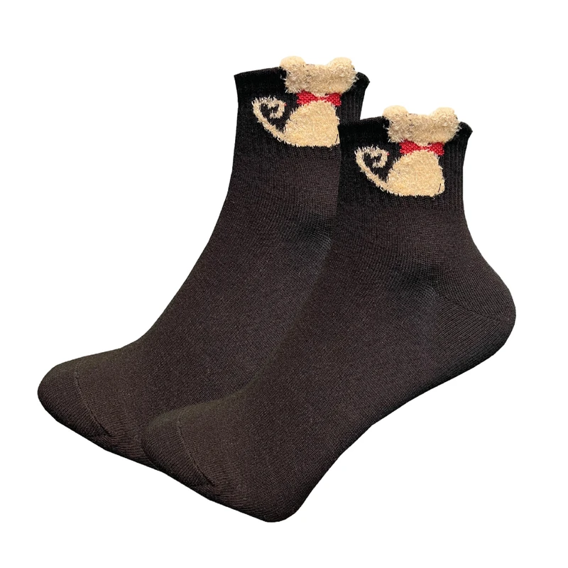 جوراب ساق کوتاه زنانه دون دزا مدل پنبه بوکله دار طرح گربه