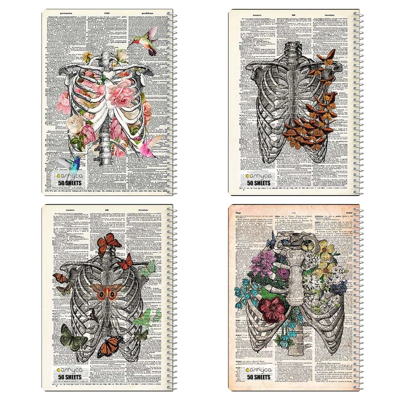 دفتر نقاشي 50 برگ کارنيکا طرح روزنامه وینتج قفسه سینه Vintage Newspaper Chest Anatomy کد 53953 مجموعه 4 عددی