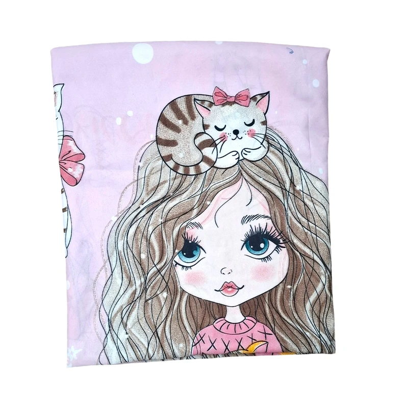 روکش لحاف پلی‌کتان مدل عروسک و گربه یک نفره سایز 220x160 سانتی‌متر