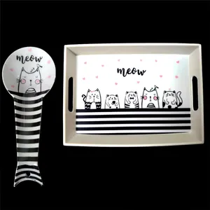 سینی مدل گربه به همراه زیرقاشقی 