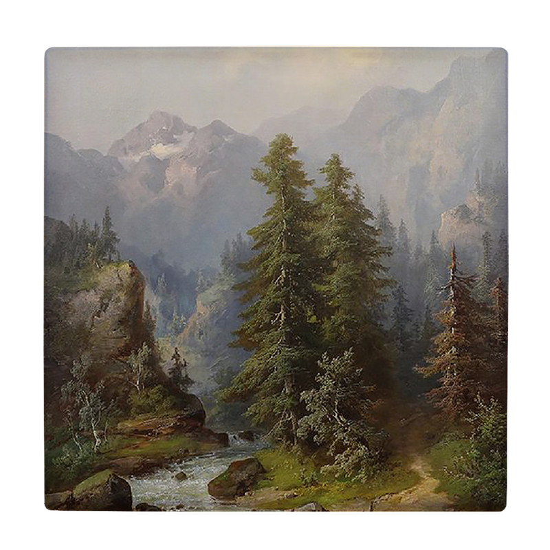 کاشی کارنیلا طرح نقاشی منظره جنگل و کوهستان مدل لوحی کد klh1704