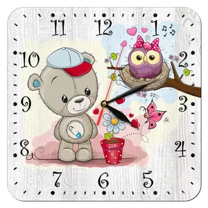 ساعت دیواری کودک طرح خرس و جغد و گل و پروانه کد 1026