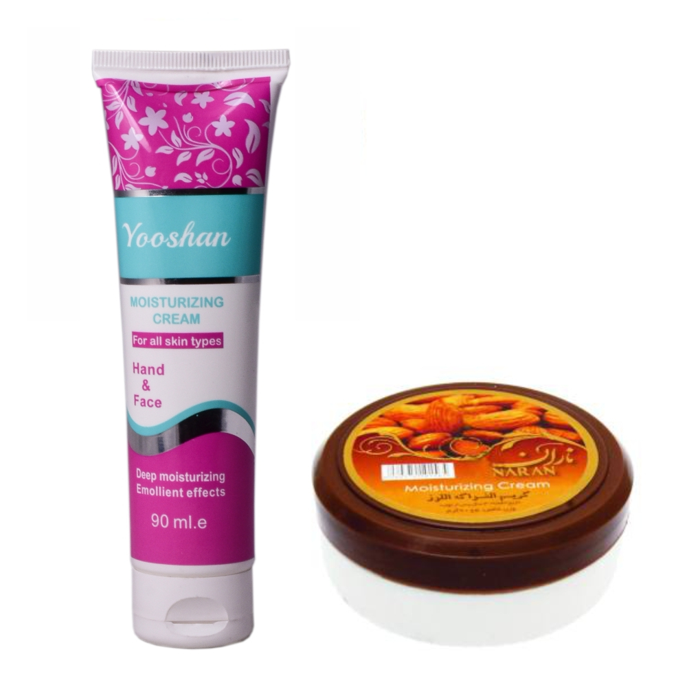 کرم مرطوب کننده یوشان مدل روغن بادام حجم 90 میلی لیتر به همراه کرم مرطوب کننده ناران مدل بادام وزن 140 گرم