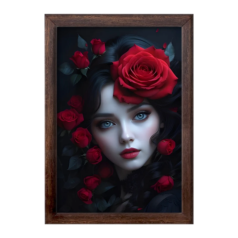 تابلو خندالو طرح دختر و گل رز قرمز کد F7048