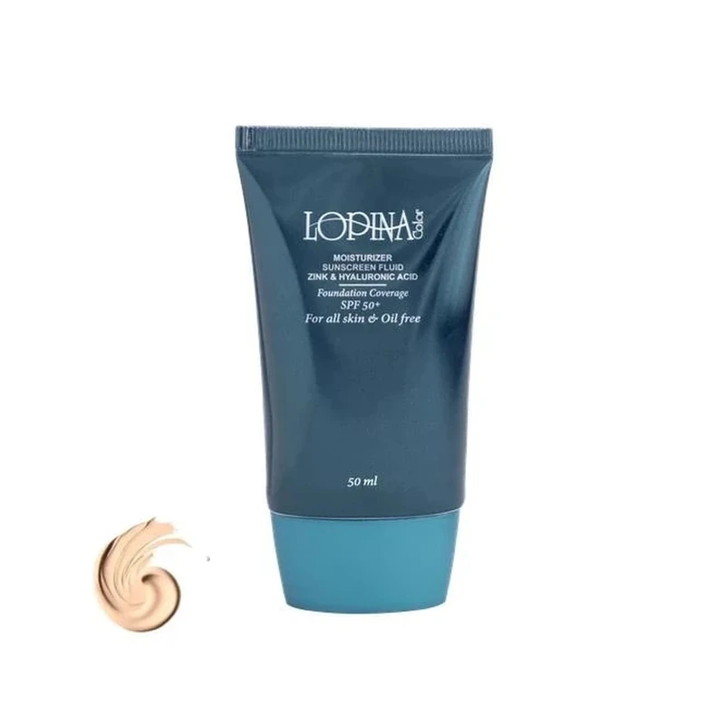 فلوئید ضد آفتاب رنگی صورت لوپینا کالر SPF 50 مدل Strong Coverage محافظ UVA , UVB و PA+++ مناسب برای انواع پوست حجم 50 میلی لیتر