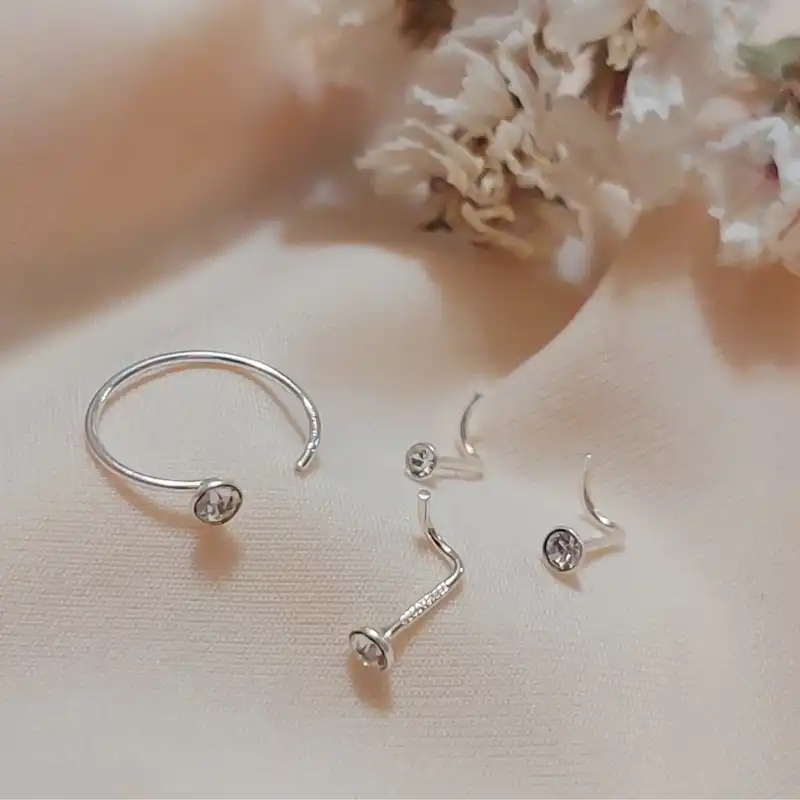 پیرسینگ نقره زنانه آی ام مدل A12 مجموعه 4 عددی