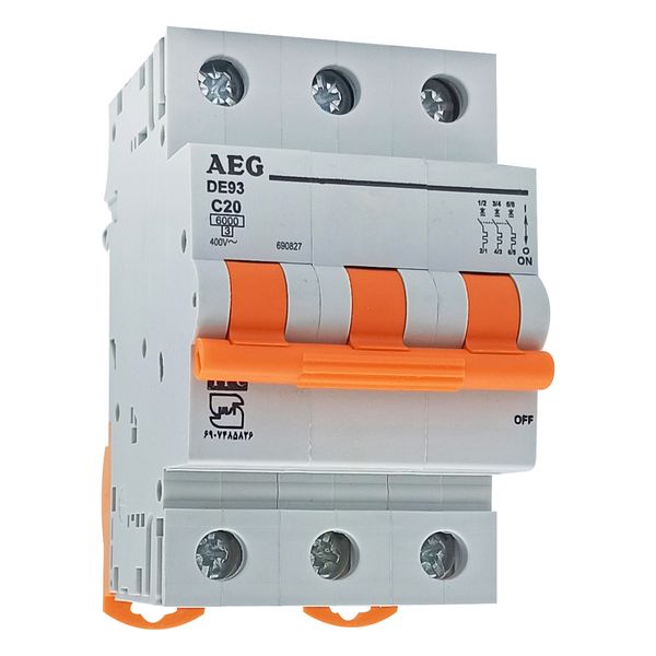 فیوز مینیاتوری سه فاز 20 آمپر آ ا گ مدل DE93 کد C20 فیوز مینیاتوری سه فاز 20 آمپر آ ا گ مدل DE93 کد C20