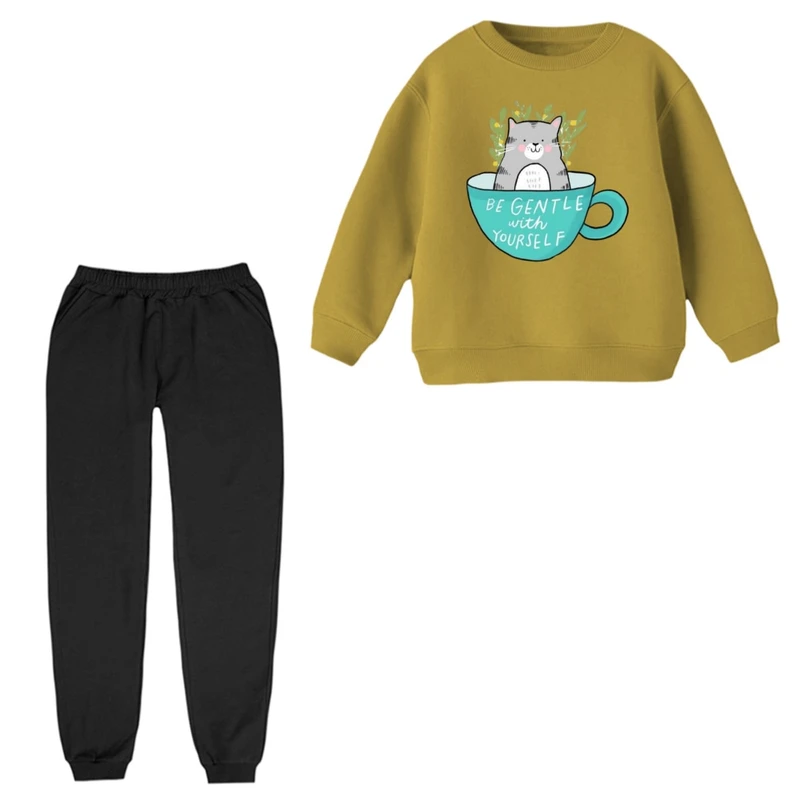 ست سویشرت آستین بلند و شلوار راحتی بچگانه مدل گربه فنجون