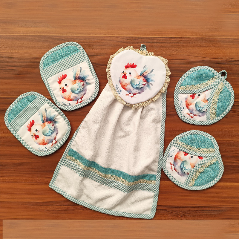 سرویس پارچه ای آشپزخانه 16 پارچه مدل خروس