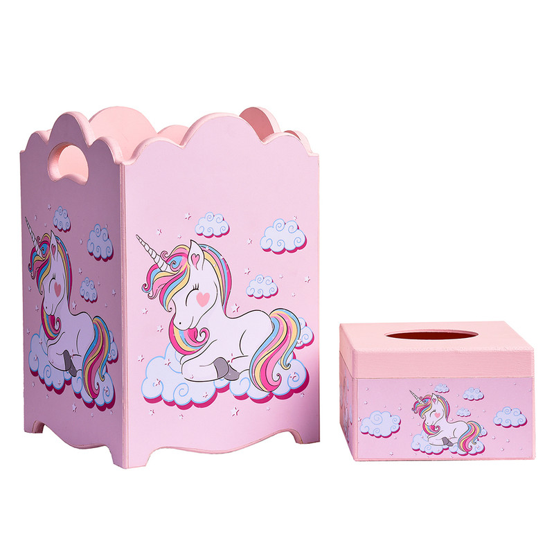 ست سطل و جادستمال کاغذی اتاق کودک مدل یونیکورن تک شاخ
