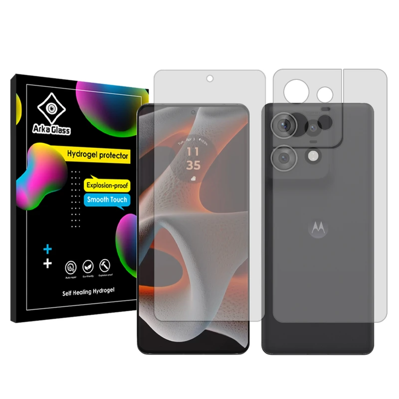 محافظ صفحه نمایش شفاف آرکا گلس مدل Tough مناسب برای گوشی موبایل موتورولا Edge 50 Pro به همراه محافظ پشت گوشی