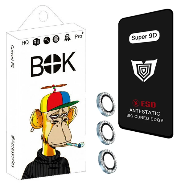 محافظ صفحه نمایش بوک مدل Super 9D Touch مناسب برای گوشی موبایل سامسونگ Galaxy a55 / a35 به همراه محافظ لنز نگین دار