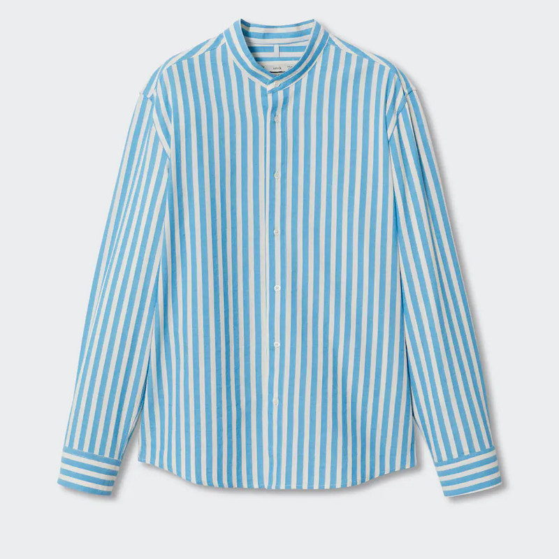پیراهن آستین بلند مردانه مانگو مدل Striped Mao collar