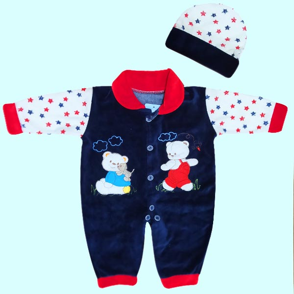 ست سرهمی و کلاه نوزادی مدل ستاره کد So2 رنگ سرمه ای 