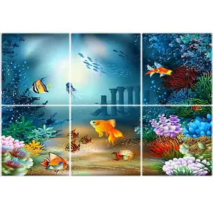 تایل سقفی آسمان مجازی طرح جلبک و ماهی ها مدل K 1270-6 سایز 60x60 سانتی متر مجموعه 6 عددی