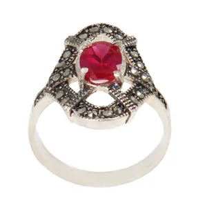 انگشتر نقره زنانه بازرگانی میلادی مدل یاقوت اناری رکاب نگین مارکازیت کد  AW_502
