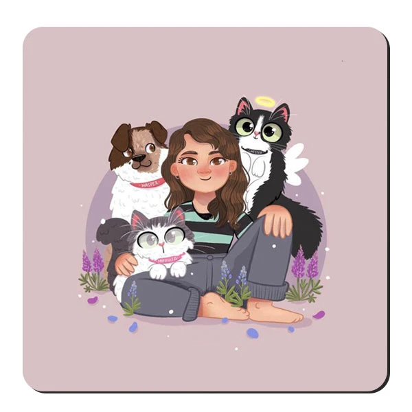 زیر لیوانی طرح دختر و سگ و گربه کد nzl564