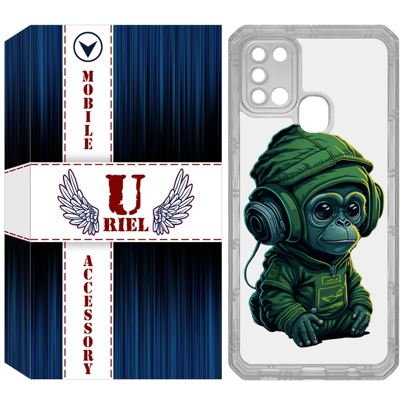 کاور یوریل مدل Clear کد 45 طرح میمون سبز مناسب برای گوشی موبایل سامسونگ Galaxy A21S