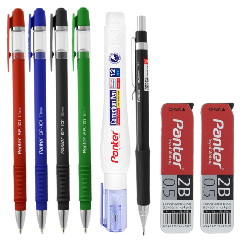 خودکار پنتر مدل SP-101 کد ۱۲۳۴ به همراه غلط گیر و مداد نوکی و نوک بسته ۸ عددی