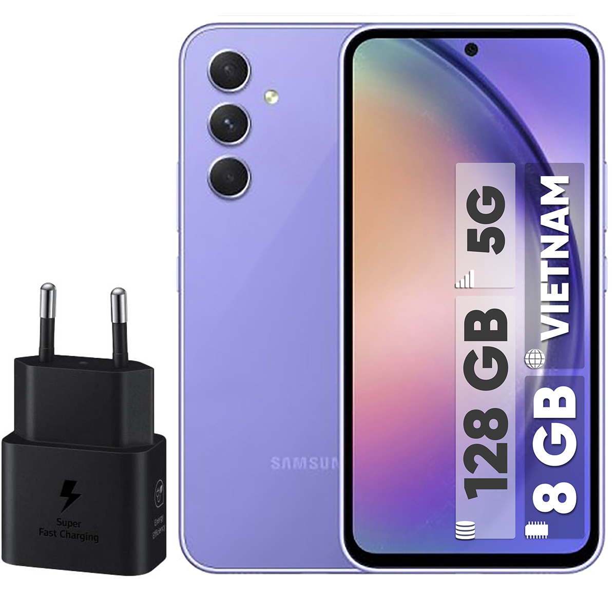 گوشی موبایل سامسونگ مدل Galaxy A54 5G دو سیم کارت ظرفیت 128 گیگابایت و رم 8 گیگابایت به همراه شارژر 25وات سامسونگ - ویتنام