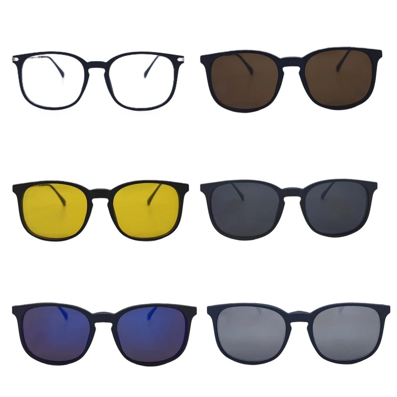 فریم عینک طبی مربعی مدل TR2323A به همراه ۵ کاور آفتابی مجموعه ۶ عددی