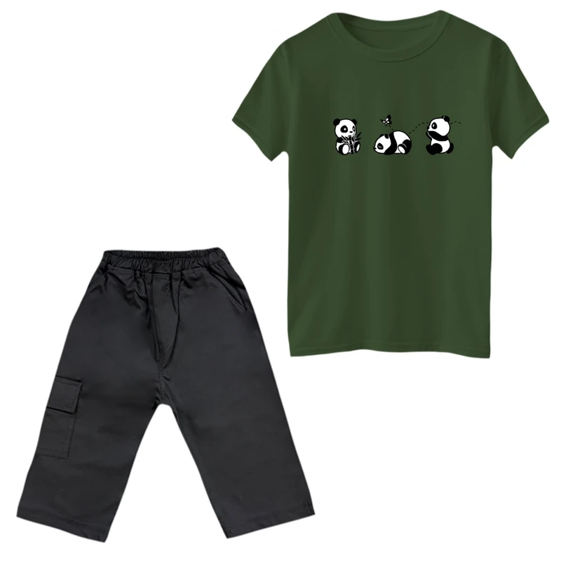 ست تی‌شرت و شلوارک پسرانه مدل پانداها