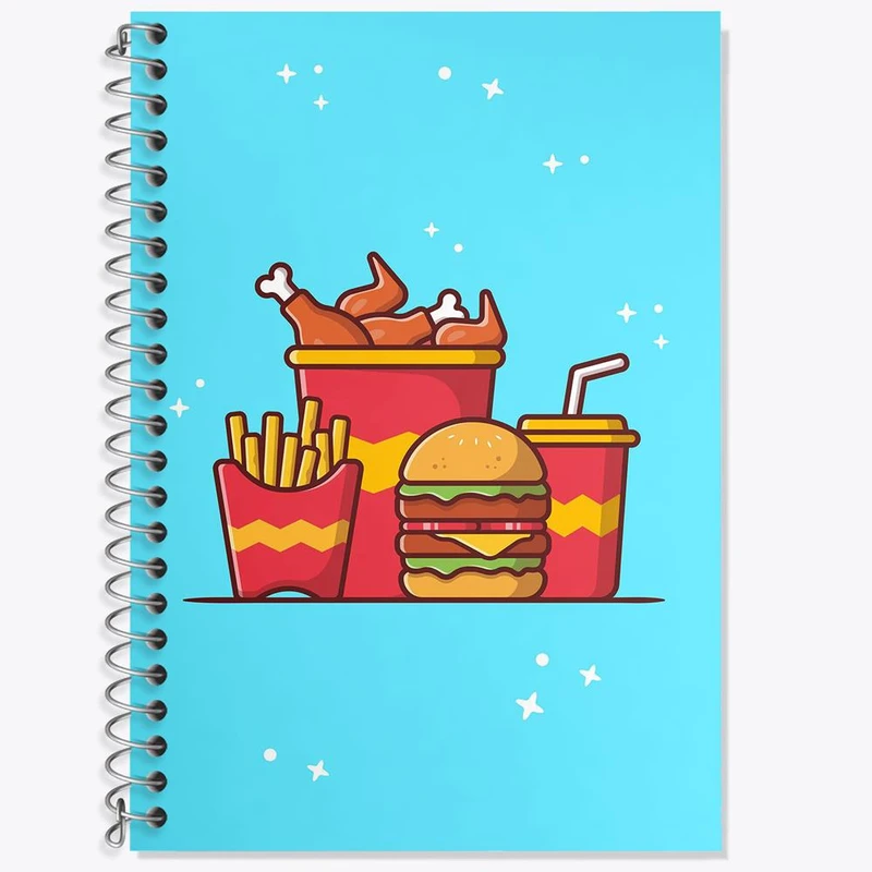 دفتر زبان 50 برگ خندالو مدل سه خط طرح فست فود کد 29467