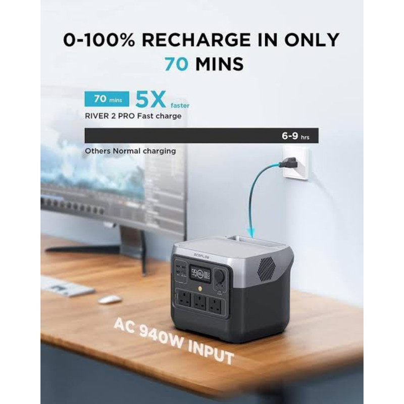 پاور استیشن 800 وات اکوفلو مدل RIVER 2 Pro (UK version) ظرفیت 768 وات ساعت