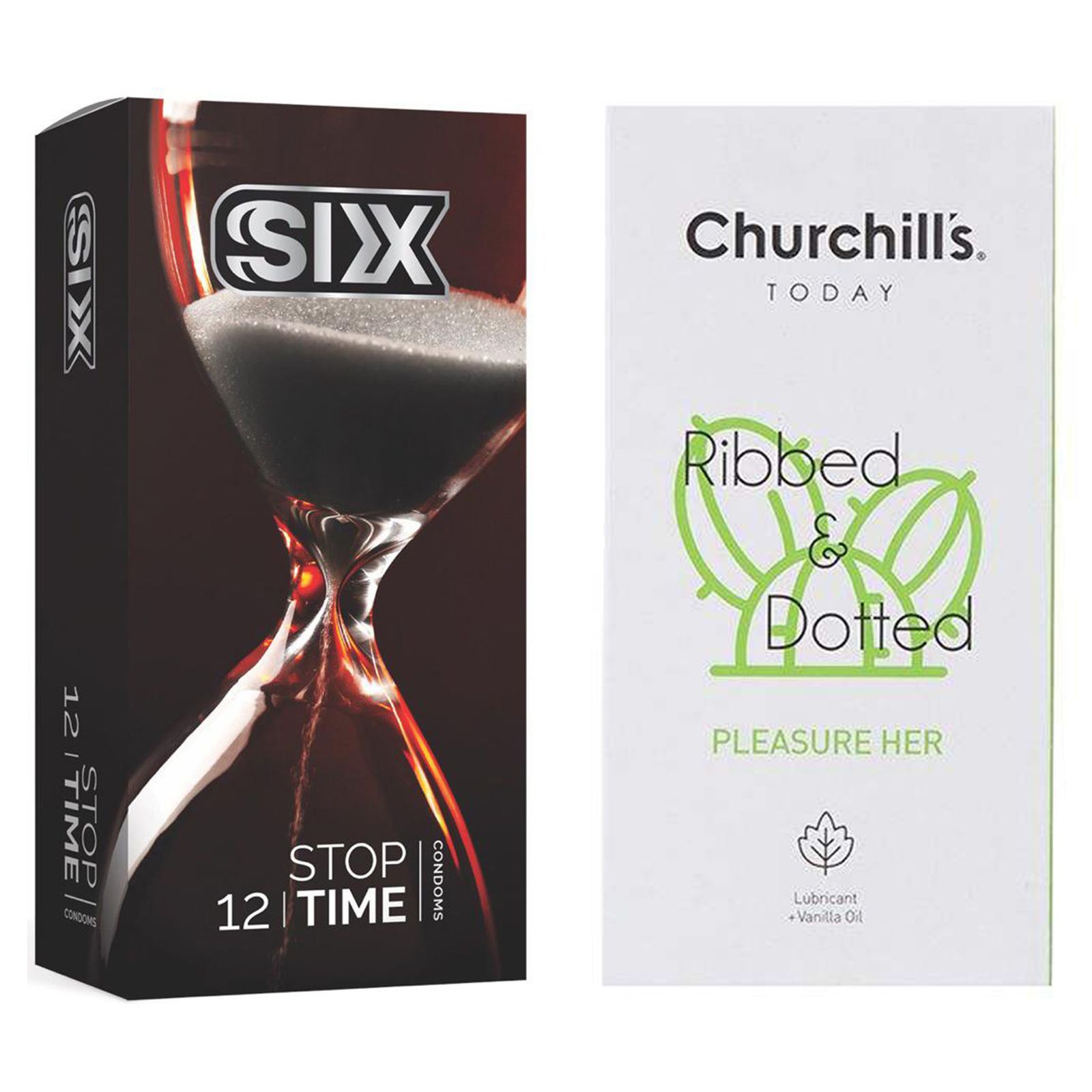 کاندوم چرچیلز مدل Pleasure Her بسته 12 عددی به همراه کاندوم سیکس مدل Stop Time بسته 12 عددی