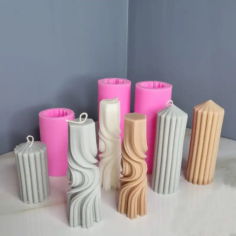 قالب شمع مدل استوانه های شیاردار و استونه پیچ موج دار مجموعه 3 عددی