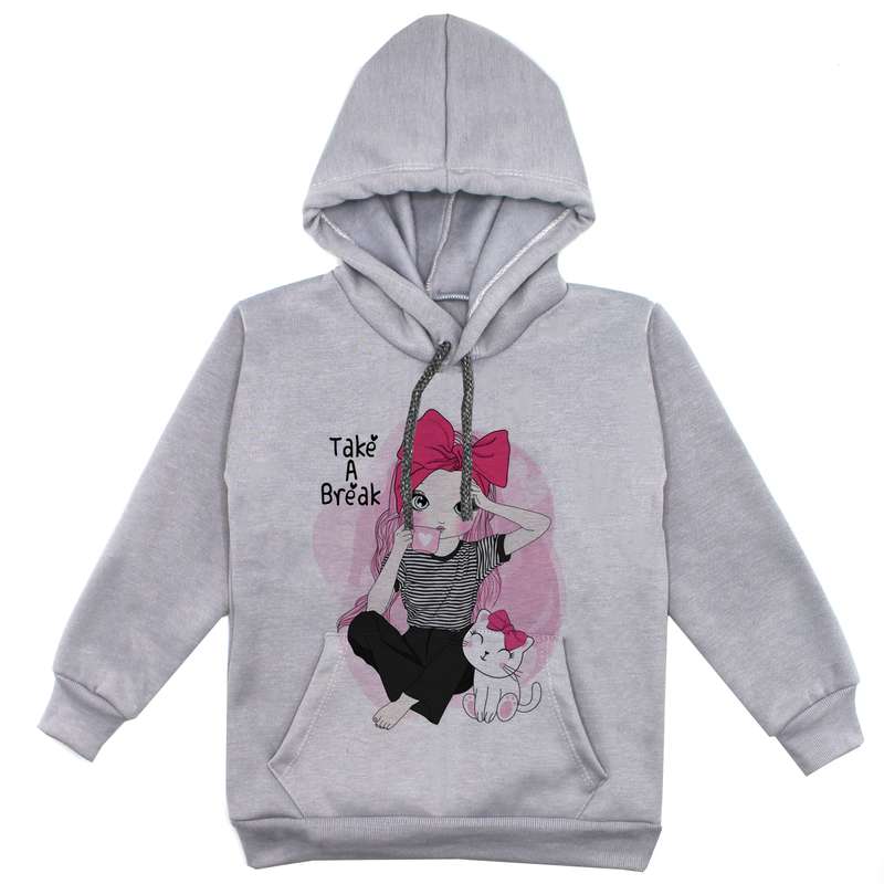 هودی دخترانه مدل دخترک F95 رنگ طوسی