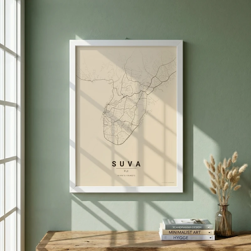 تابلو طرح نقشه شهر سووا مدل G16979 فریم سفید