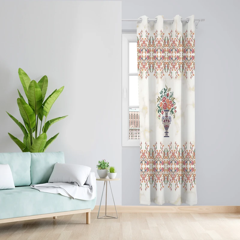 پرده طرح گل و گلدان مدل مخمل پانچی کد 4839 z سایز 140x200 سانتی متر