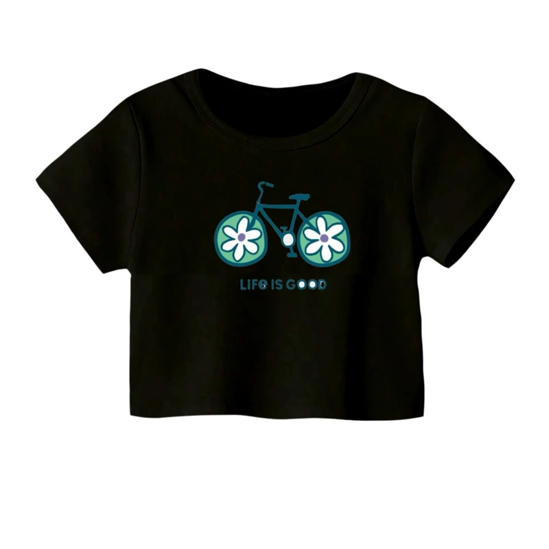 کراپ‌ تی‌شرت آستین کوتاه زنانه مدل دوچرخه